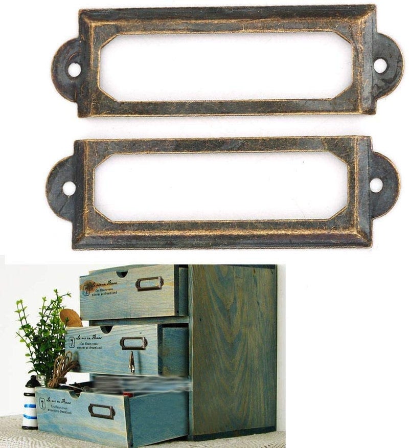 Hztyyier 20-Piece Metal Label Holders, Red Bronze Card Tag Frame for Office Library File Cabinet Drawer, Card Tag Label Organizer - Image 4